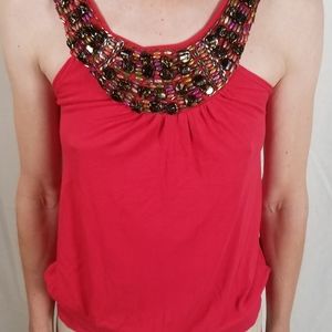 Cristinalove Red Beaded Camisole Blouse
